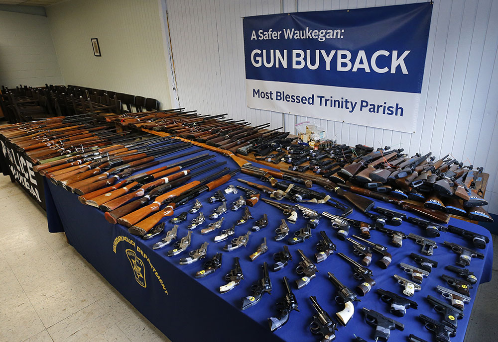Most Blessed Trinity Parish in Waukegan, Illinois, collected 166 guns at a drive-thru gun buyback event on April 29. (Chicago Catholic/Karen Callaway)